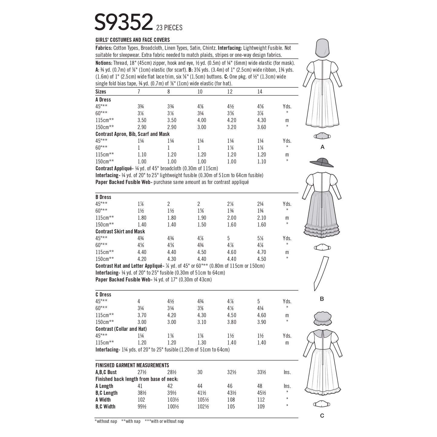 Symönster Simplicity 9352 - Utklädningskläder Historisk kostym - Flicka - Maskerad | Bild 7
