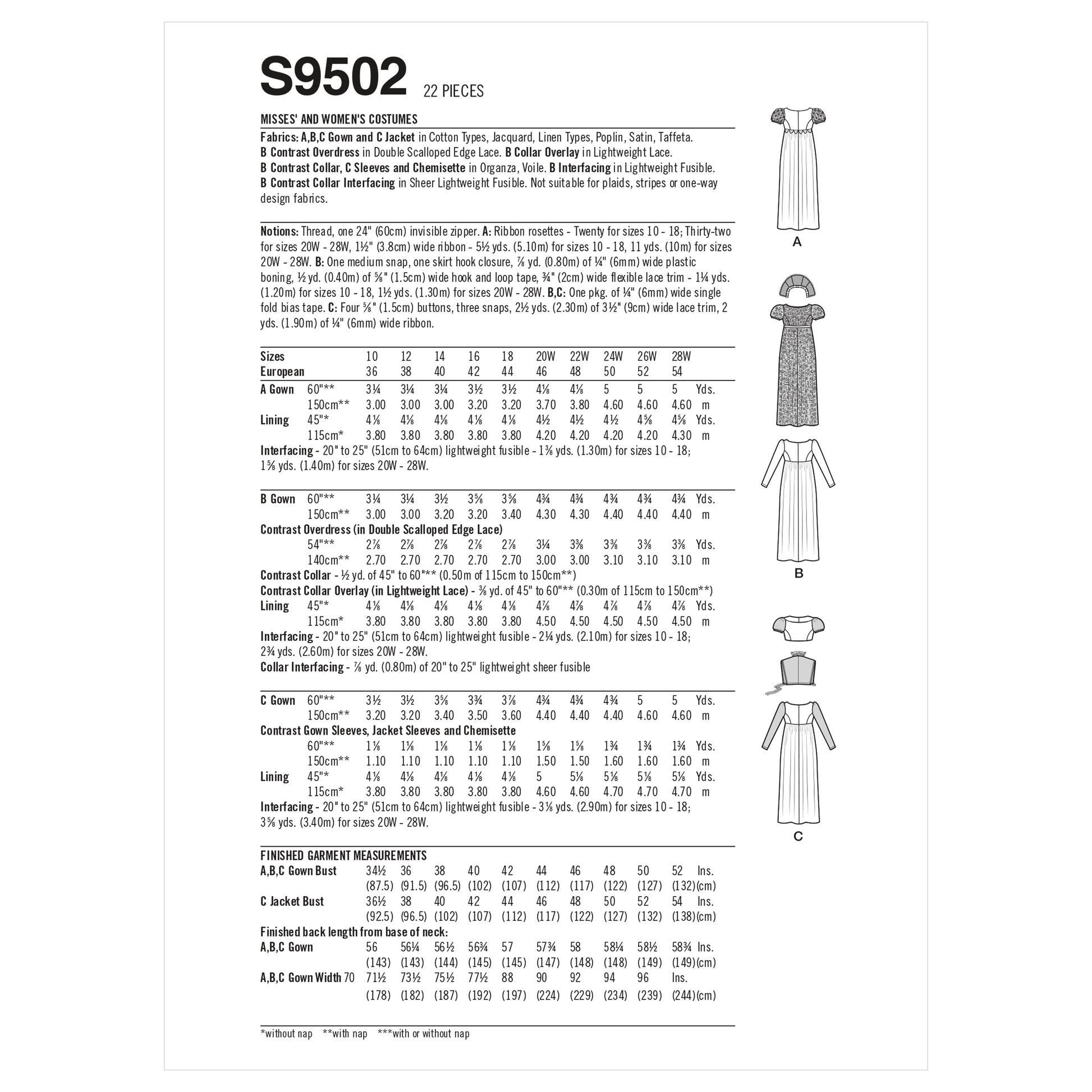 Symönster Simplicity 9502 - Utklädningskläder Historisk kostym - Dam - Maskerad | Bild 8
