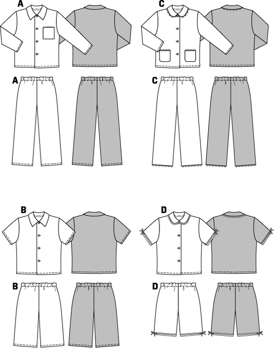 Symönster PDF symönster - Burda 9747 - Byxa Pyjamas Shorts Skjorta - Flicka Pojke | Bild 2