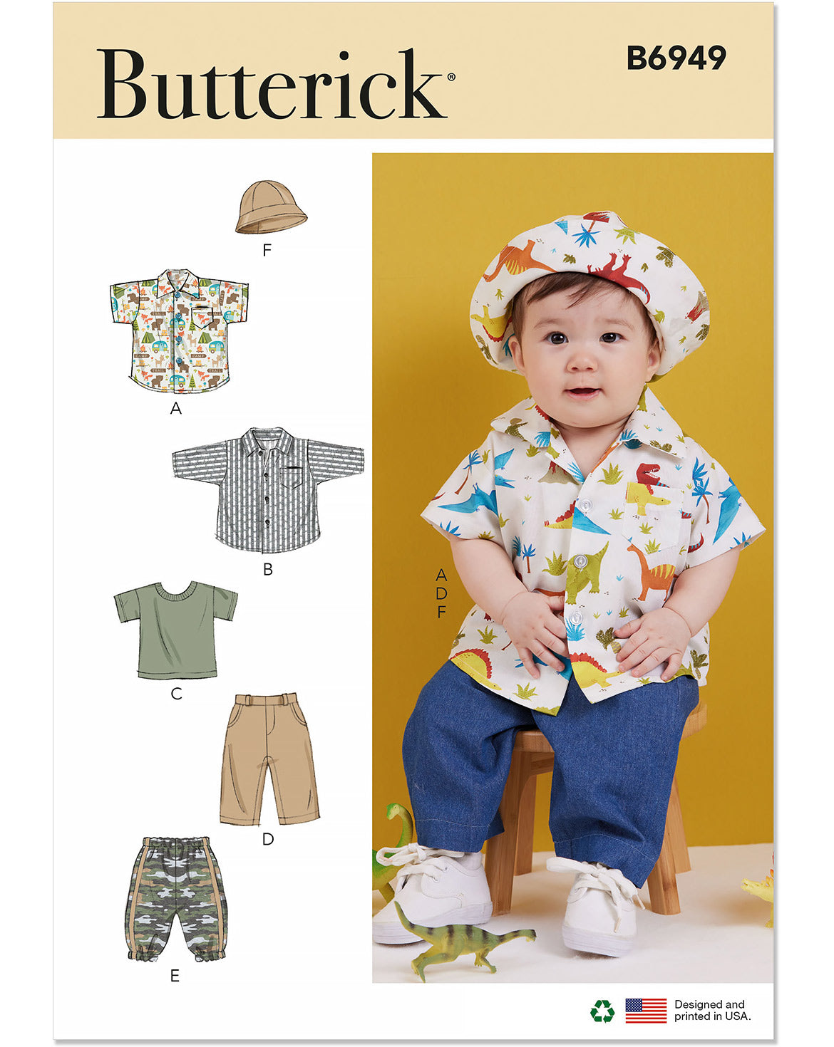 PDF-symönster - Butterick B6949 - Byxa Skjorta Tröja - Baby - Hatt | Bild 9