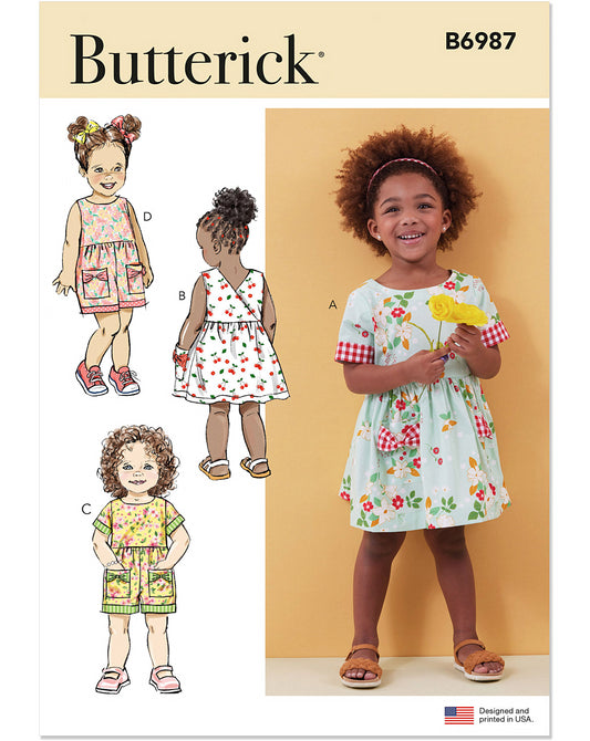 Symönster PDF-symönster - Butterick B6987 - Klänning Jumpsuit - Flicka Baby | Bild 1