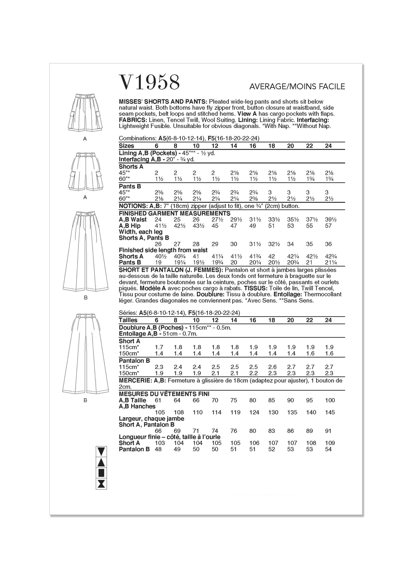 Vogue Patterns V1958 - Byxa Shorts - Dam