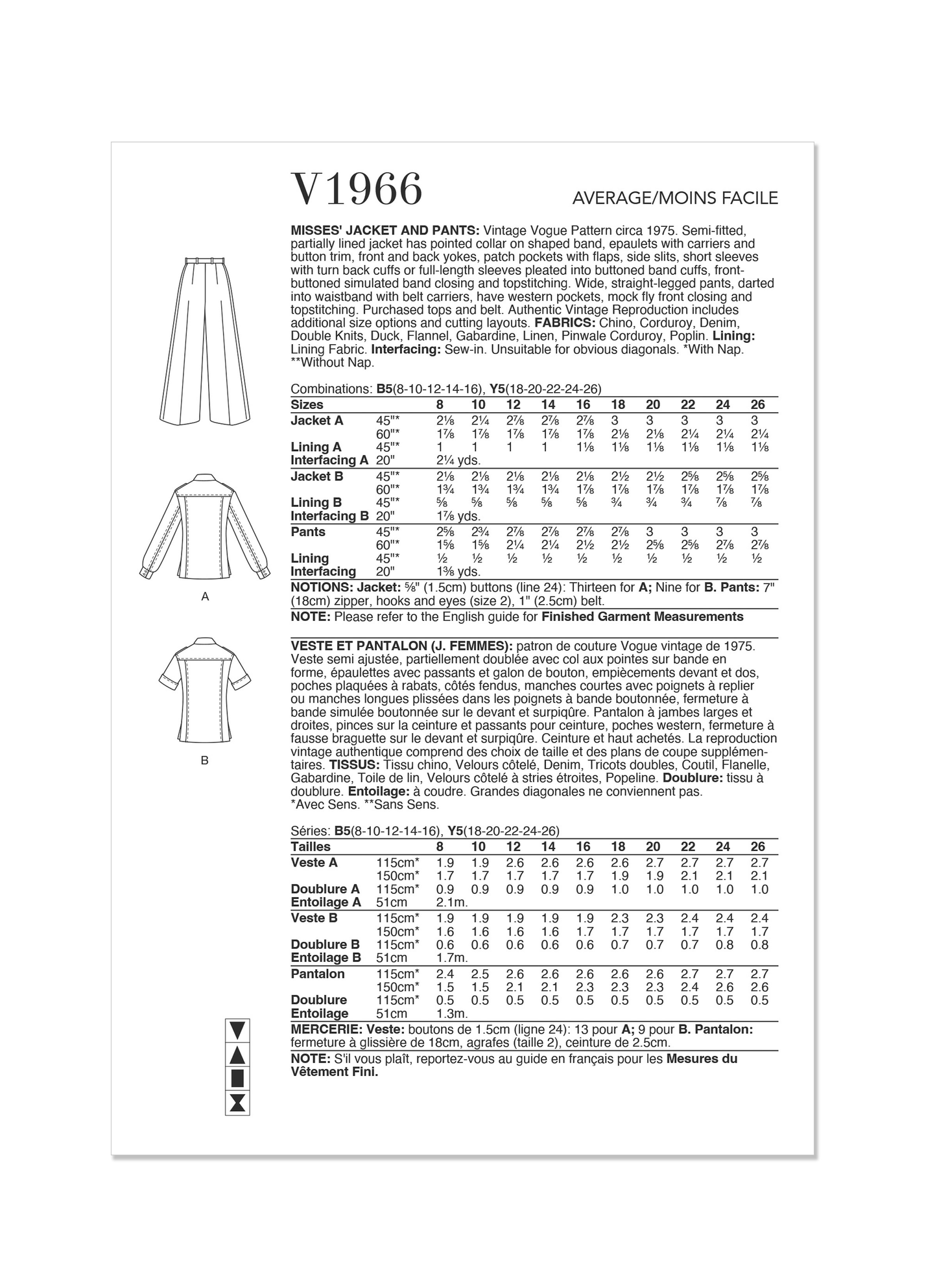 Vogue Patterns V1966 - Blus Byxa Vintage - Dam