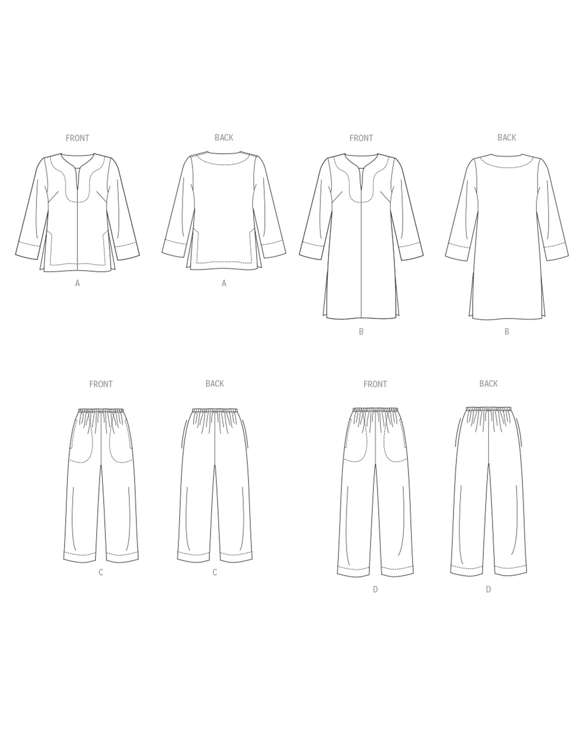 Symönster Vogue Patterns 2019 - Blus Tunika Byxa Pyjamas - Dam | Bild 4