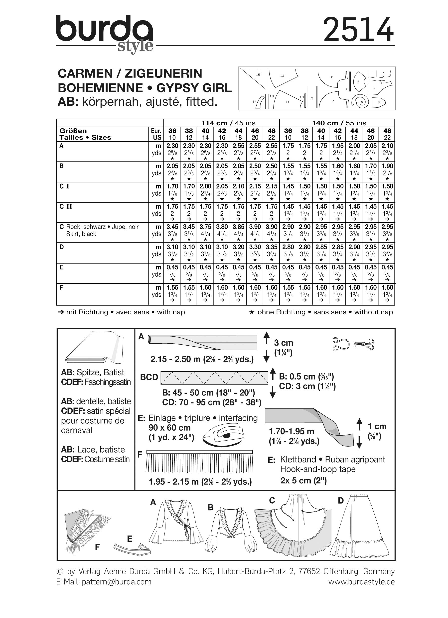 PDF-symönster - Burda 2514 - Utklädningskläder - Dam - Maskerad | Bild 3
