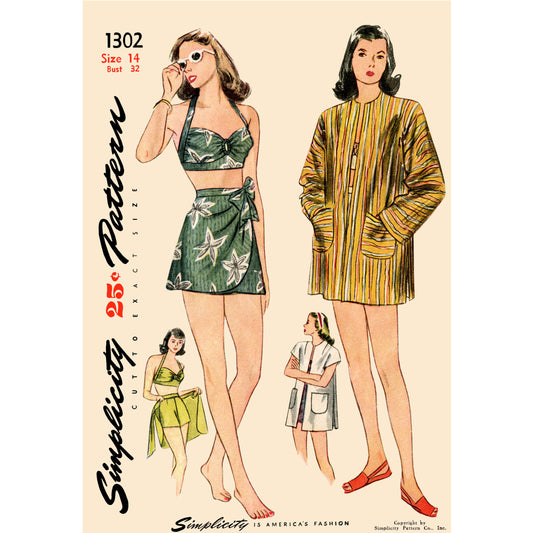 Symönster Simplicity 8932 - Kappa Badkläder Top Kjol Vintage Shorts - Dam - Sim | Bild 1