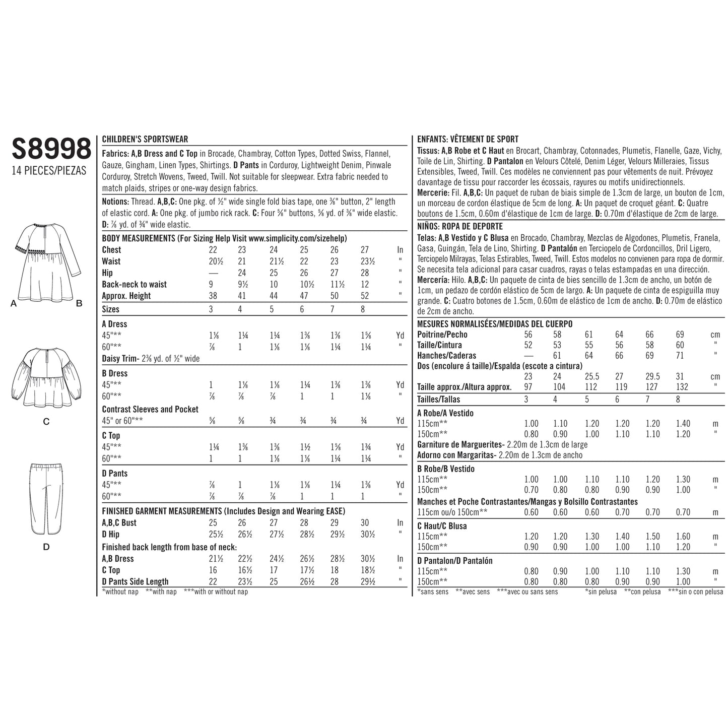 Symönster Simplicity 8998 - Klännning Top Byxa - Flicka - Idrott | Bild 8