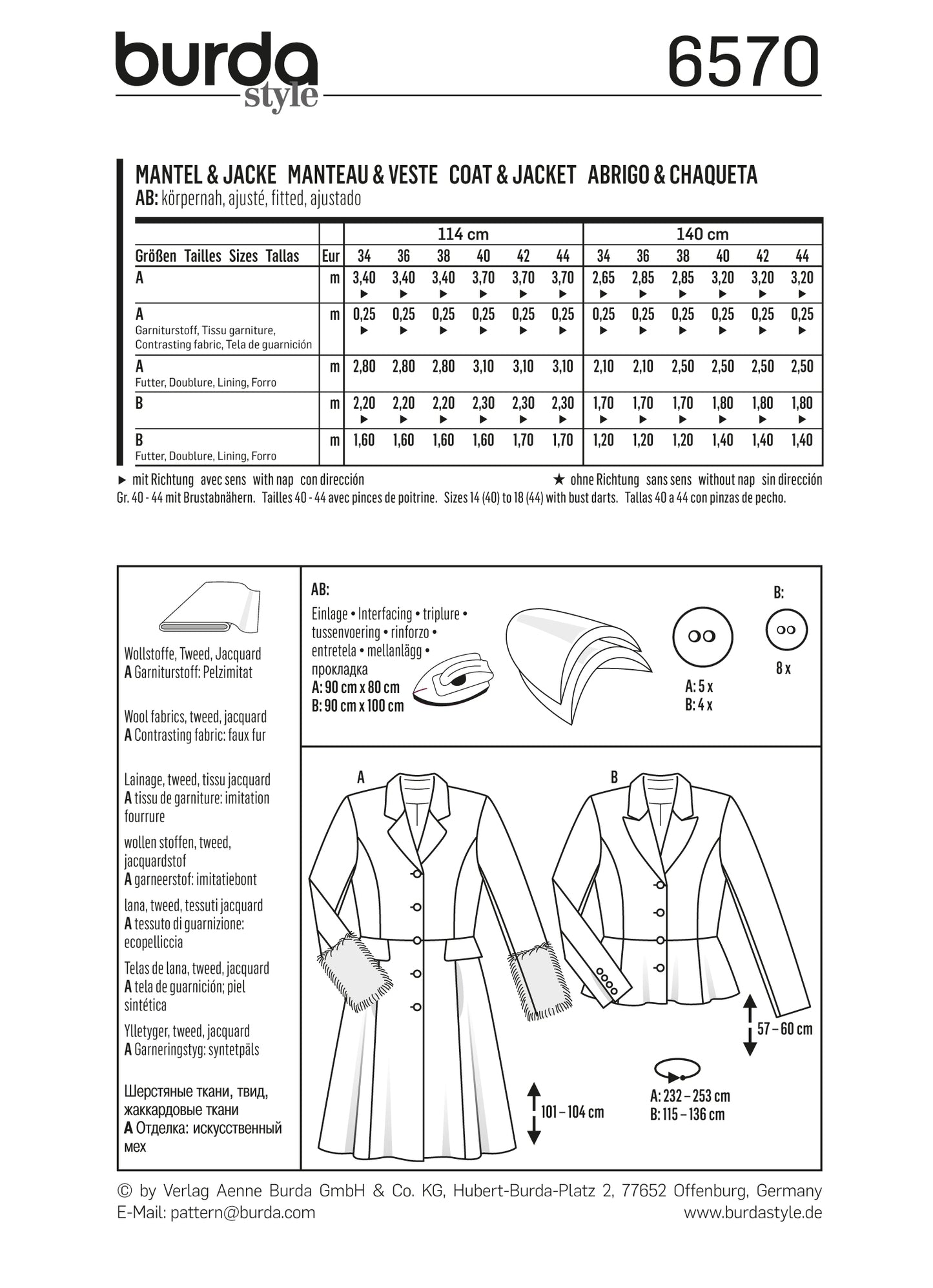 Symönster PDF symönster - Burda 6570 - Jacka Kappa - Dam | Bild 2