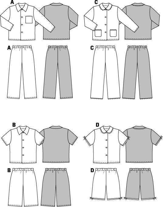 Symönster PDF symönster - Burda 9747 - Byxa Pyjamas Shorts Skjorta - Flicka Pojke | Bild 2