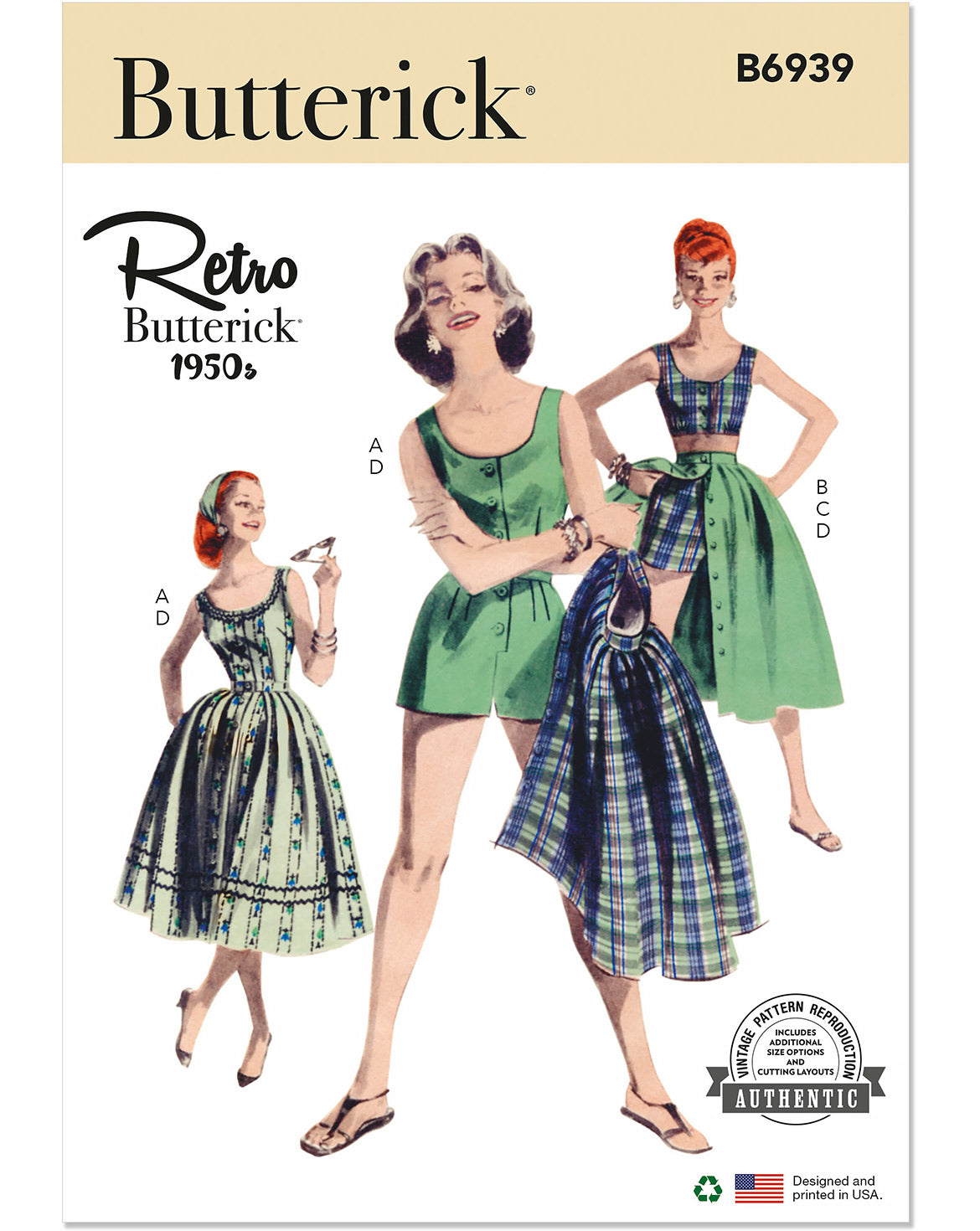 PDF-symönster - Butterick B6939 - Top Kjol Vintage Underkläder - Dam | Bild 3
