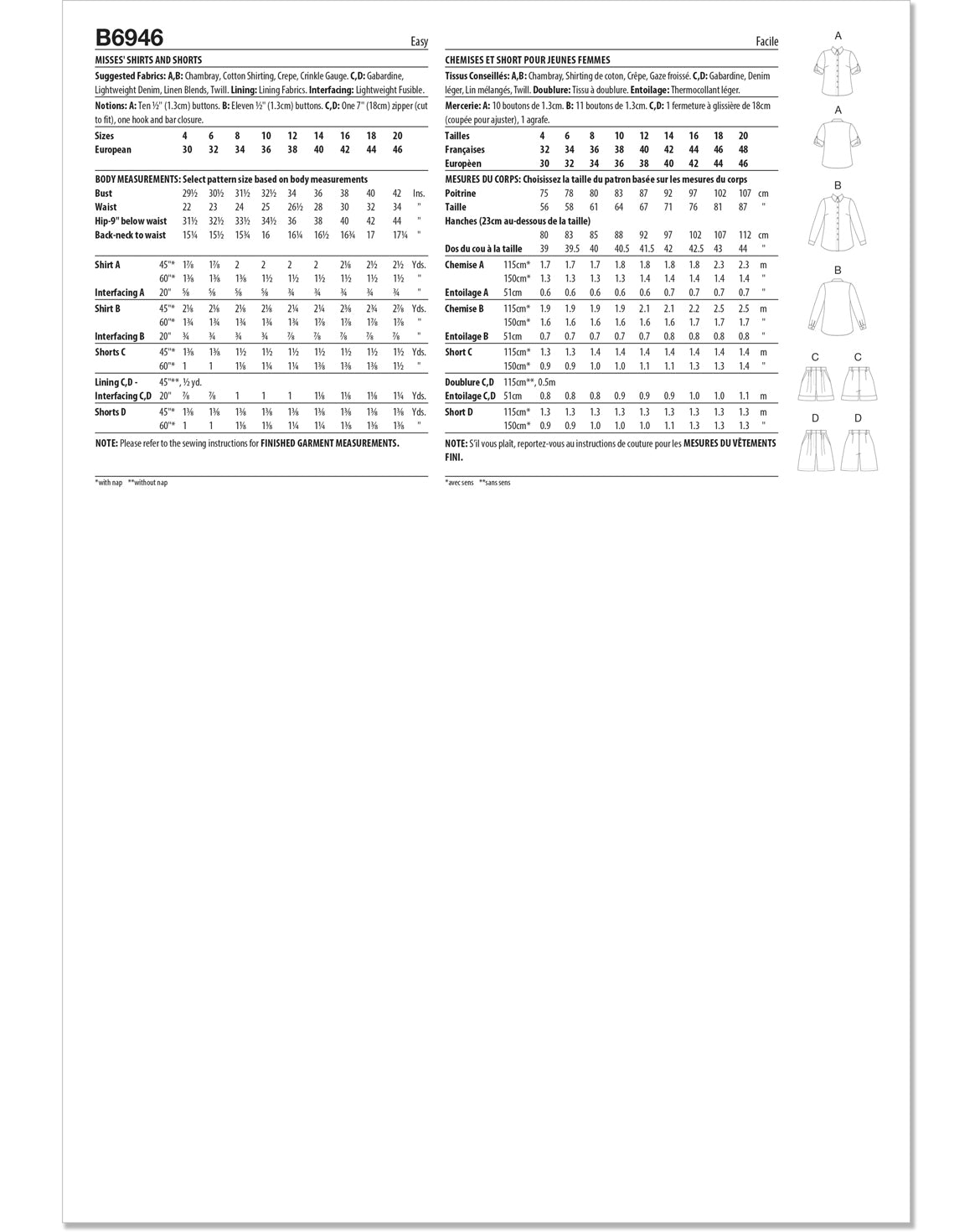 PDF-symönster - Butterick B6946 - Skjorta Shorts - Dam | Bild 7