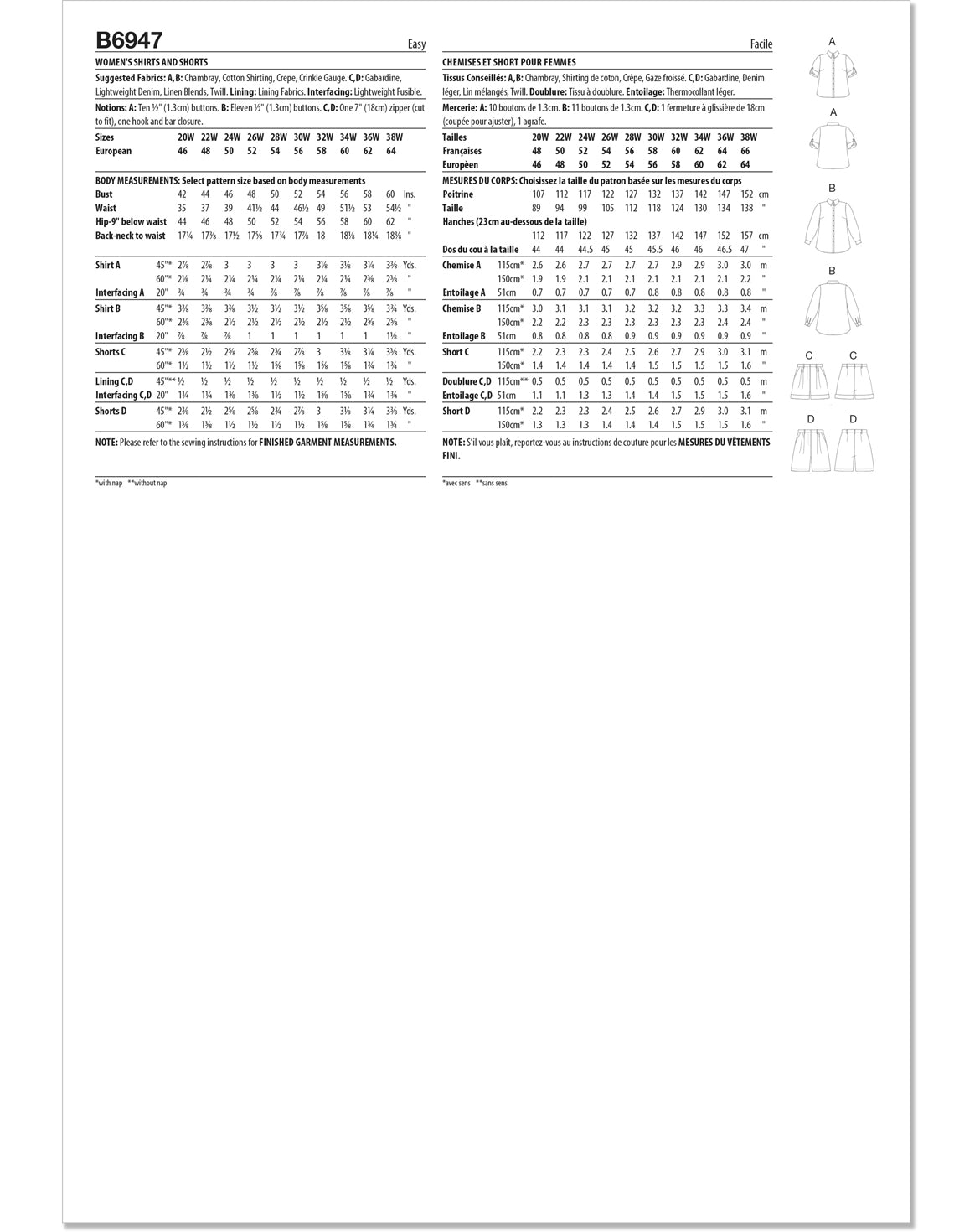PDF-symönster - Butterick B6947 - Skjorta Shorts - Dam | Bild 7