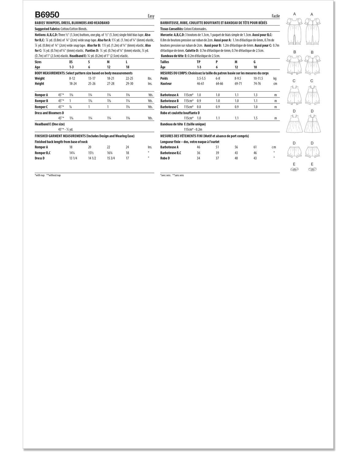 PDF-symönster - Butterick B6950 - Klänning Byxa Jumpsuit - Baby | Bild 9