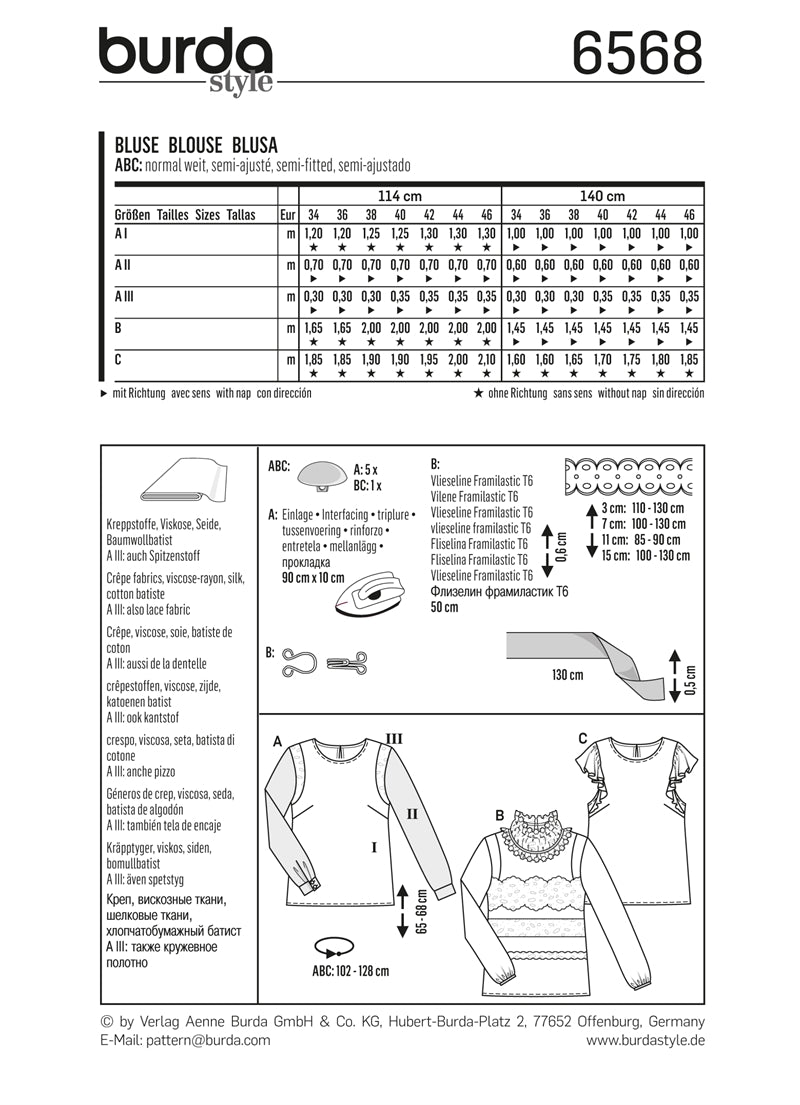 Symönster PDF symönster - Burda 6568 - Blus - Dam Flicka - Dockkläder Inredning | Bild 4