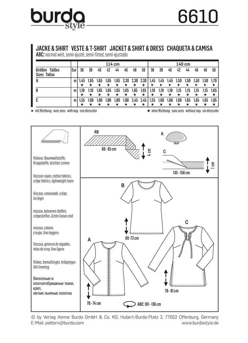 Symönster PDF symönster - Burda 6610 - Jacka Skjorta Top Tunika - Dam Pojke | Bild 7