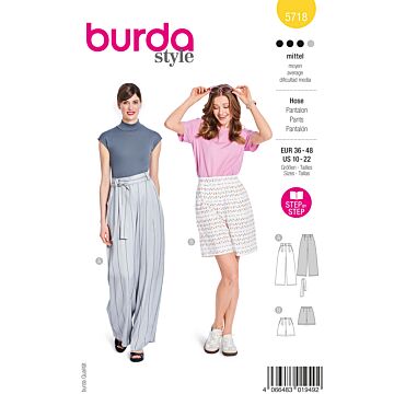 burda symönster Marlene byxor dam med höftfickor & shorts med djupa fickor #5718 