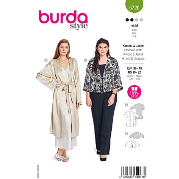 burda symönster dam kimono med satin slips & kavaj med vida ärmar #5720 