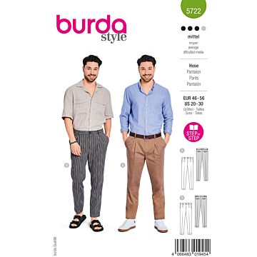 burda symönster herrbyxor veckade byxor & kostymbyxor #5722 