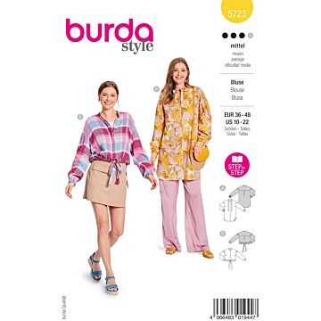 burda symönster damblus med tryck och paljettband, blusjacka med dold knappslå #5723 