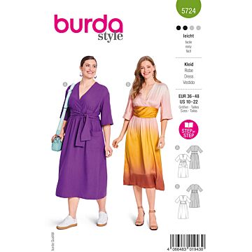 burda symönster midiklänning för kvinnor med omlotteffekt och klänning med cummerbund-look i viskos #5724 
