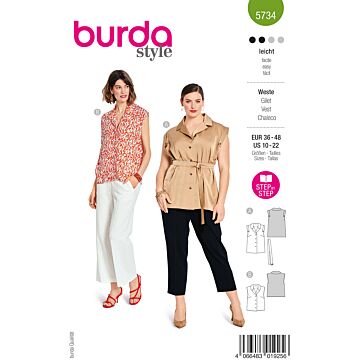 burda symönster damvästar med skärp & blus med liten lapelkrage #5734 