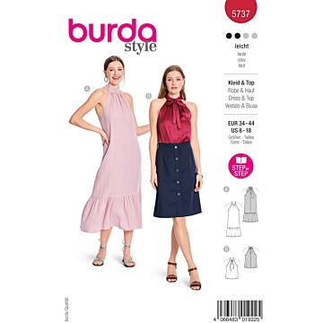 burda symönster damklänning med grimma och XL volang & topp med skjortkrage och band #5737 