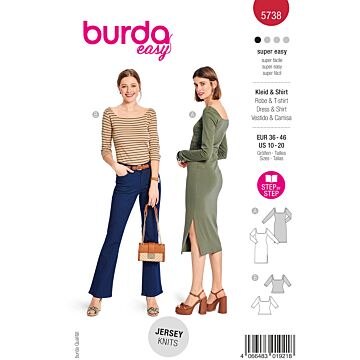 burda symönster bodycon klänning för kvinnor med bred halsringning och sidoslits & skjorta #5738 