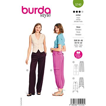burda symönster dam cargobyxor med dragsko och fickor med lock #5740 