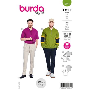 burda symönster för män troyer med ståkrage och dragkedja & T-shirt gjord av piké #5744 