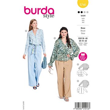 burda symönster damblusar med resårband, knytband & V-ringning och knappslå #5746 