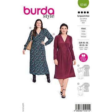 burda symönster dam midiklänningar med inlägg och veck #5748 