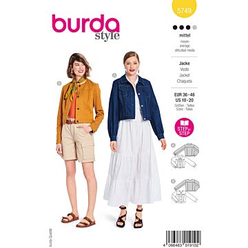 burda symönster dam jeansjacka med nedfällbar krage, fickor & jacka med paneler och knappar #5749 
