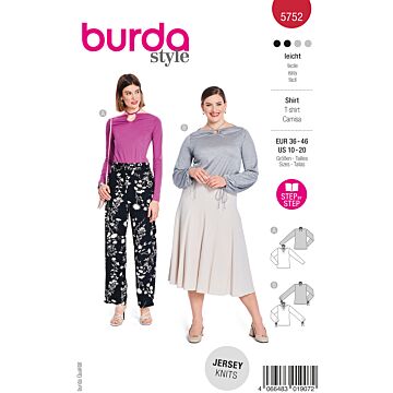 burda symönster dam jersey skjortor långa ärmar med nedfälld halsringning #5752 