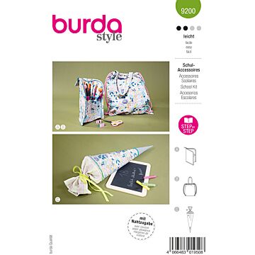 burda symönsterset barn skolstart pennfodral, gymväska och skolkon #9200