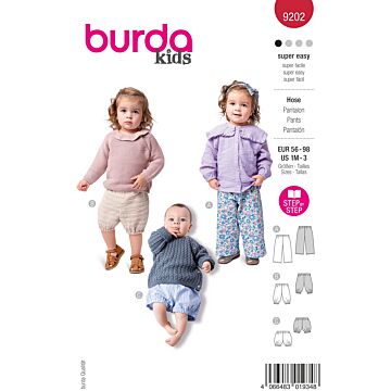 burda symönster barnbyxor och shorts i bomull med elastiskt midjeband #9202 