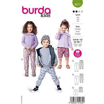 burda symönster joggingbyxor för barn med resår i midjan, shorts med bård #9211 
