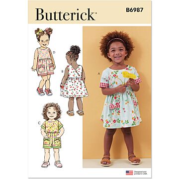 Butterick Symönster set baby flickor klänningar jumpsuits #B6987.A storlek 1/2 - 4 år