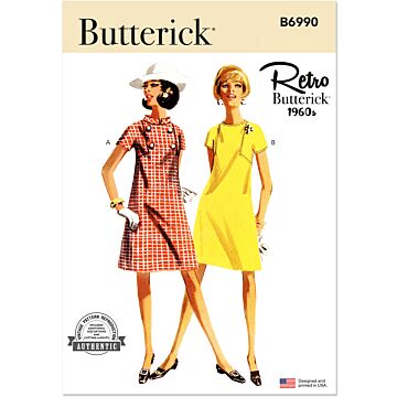 Butterick Symönster för damer, vintage miniklänningar med kort ärm #B6990.Y5 storlek 44-52