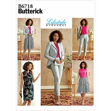 Butterick 6718 - Klännning Jacka Top Byxa Kjol Coordinates - Dam