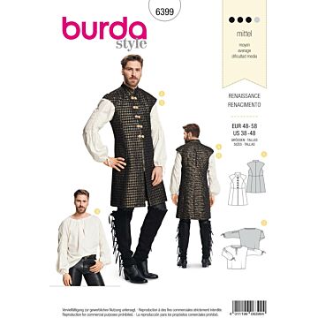 burda symönster renässansdräkt för män #6399 