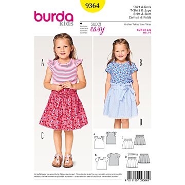 Burda 9364 - Kjol Skjorta Top - Flicka