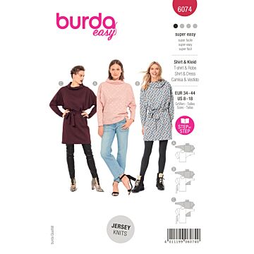 Burda 6074 - Burda 6074 Top, Dress ? with Loose Roll Neck Collar