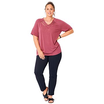 burda symönster kortärmad skjorta för kvinnor med dekorerad halsringning 6018B 