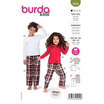 Burda 9250 - Byxa Pyjamas Tröja - Flicka Pojke