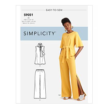 Simplicity mönsterset dam slipblus byxor #9051.R5 storlek 40-48