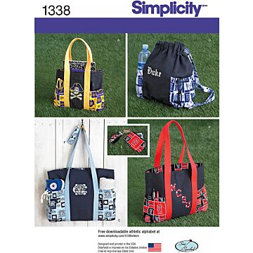 Simplicity 1338 - Tygpåsar i tre storlekar, ryggsäck och myntväska