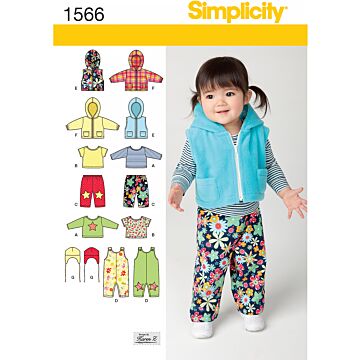 Simplicity 1566 - Jacka Top Byxa Väst - Baby - Hatt