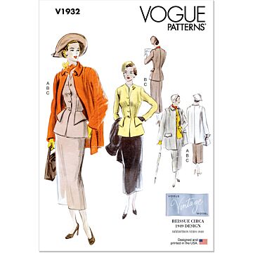 Vogue Symönster V1932F5 dam vintage kostym, kappa & kjol storlek 42-50