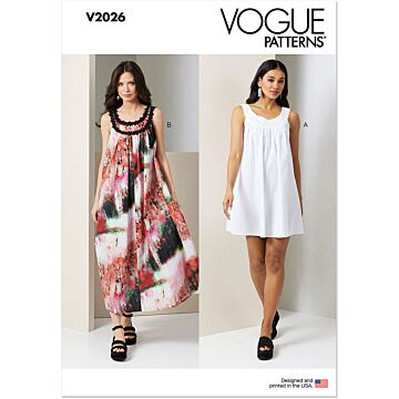 Vogue Symönster för kvinnor ärmlös poplinklänning #V2026 storlek 42-50