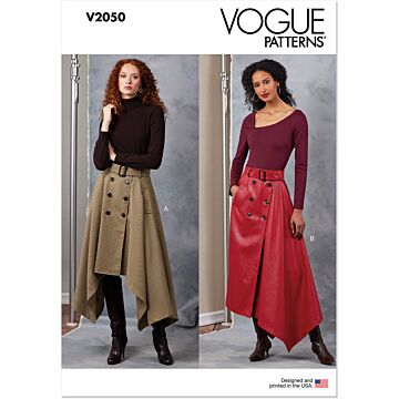 Vogue Symönster dam midikjol med bälte #V2050.Y5 storlek 44-52
